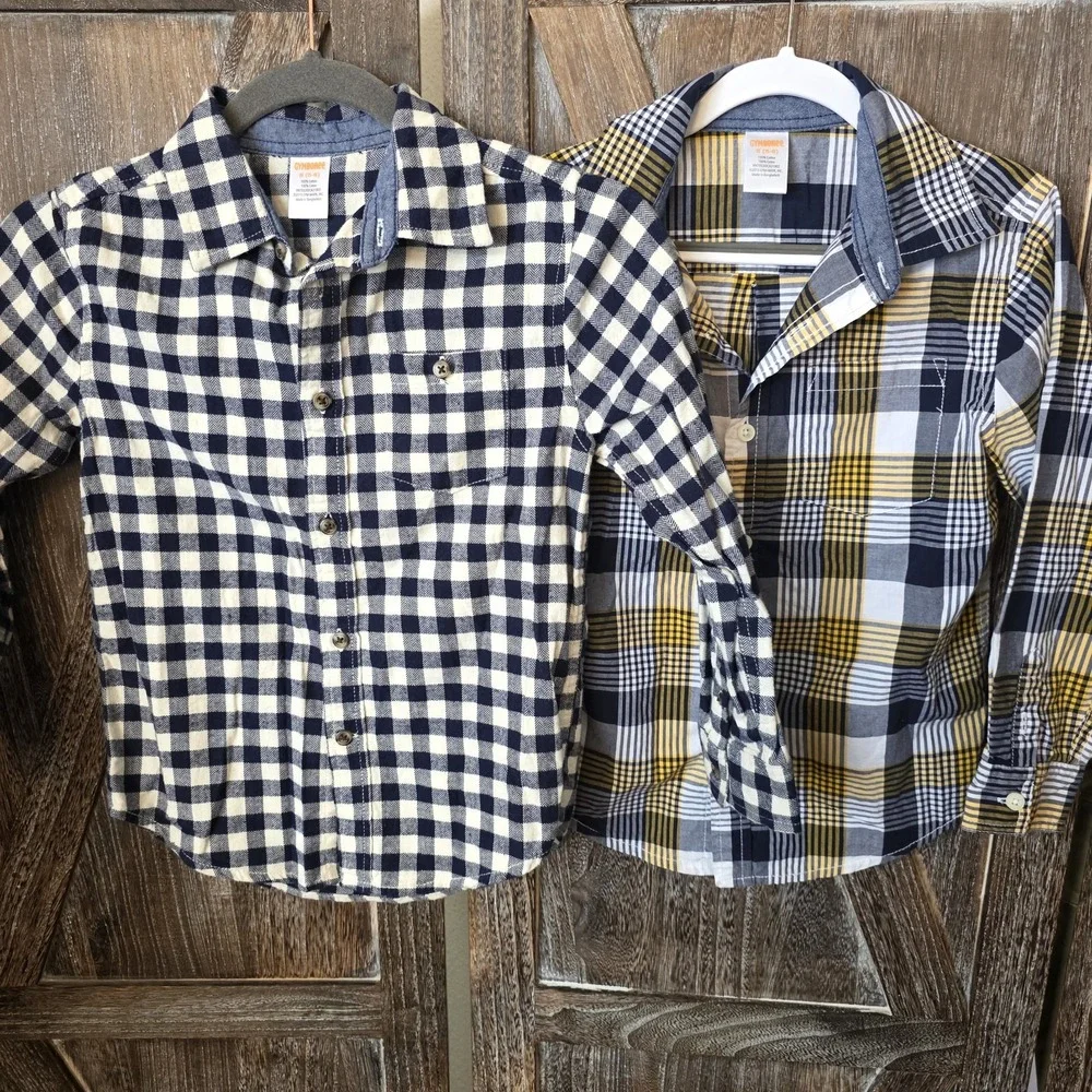 Gymboree Shirts Boy's Size Small (5-6) Navy White‎ Check Plaid Flannel Lot of 2